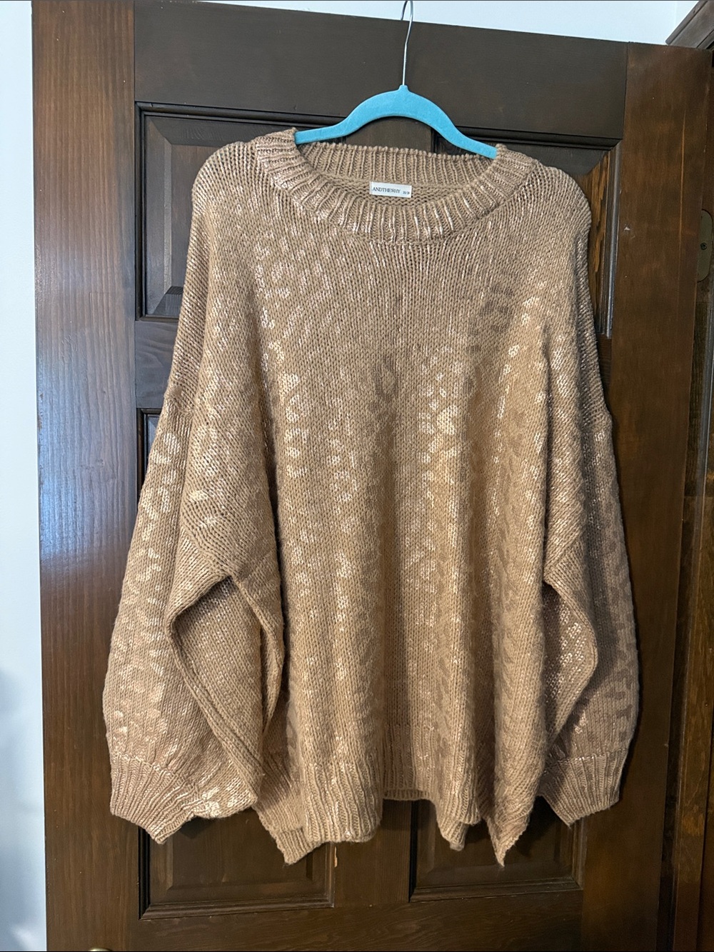 ANDTHEWHY Boutique Oversized Camel leopard Knit Crewneck Sweater
